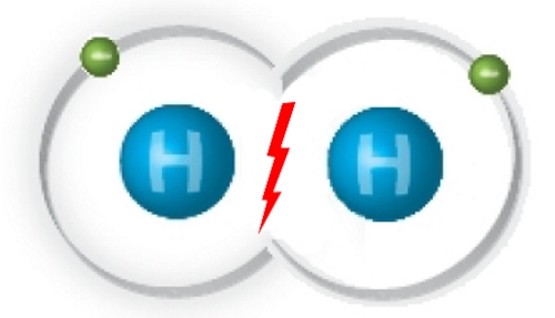 Ein Wasserstoffgas-Molekül H2 ist ebenfalls reaktiv